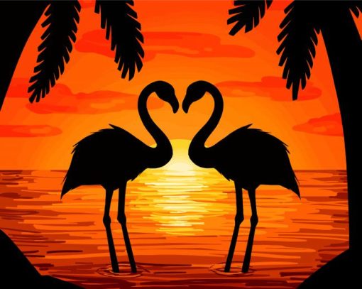 Sunset Heart Birds paint by number