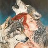 Two Wolves One Woman paint by number