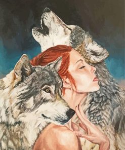 Two Wolves One Woman paint by number