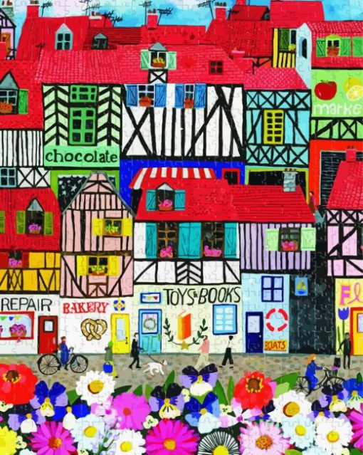 Whimsical Village paint by number