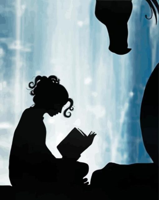Aesthetic Girl On Dragon Reading A Book Silhouette paint by number