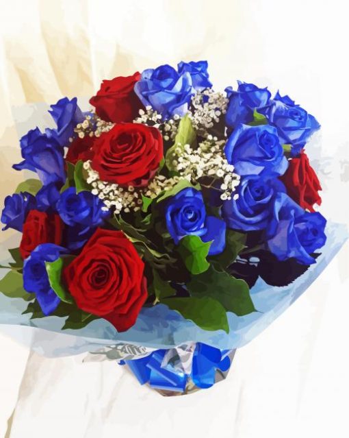 Aesthetic Red And Blue Rose paint by number