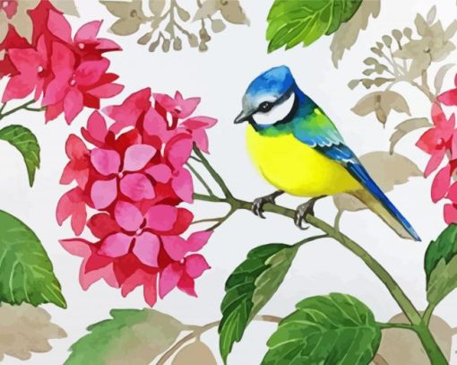 Aesthetic Bird With Hydrangea paint by number