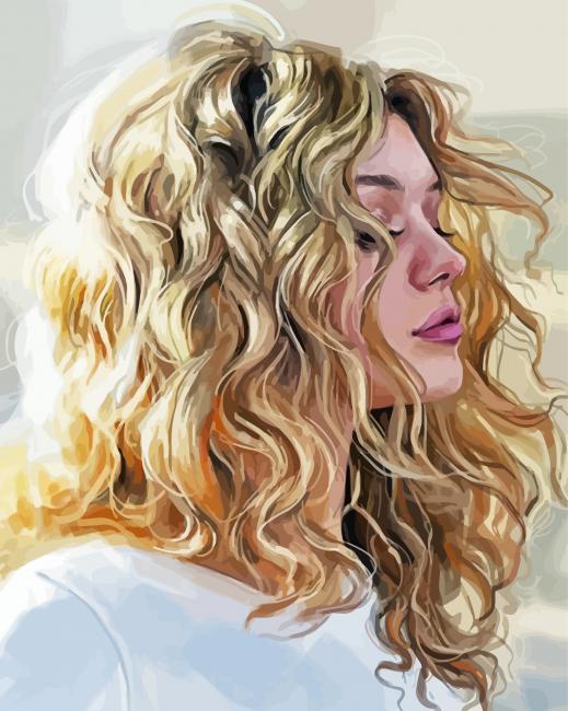 Blonde Girl Curly Hair - Paint By Number - NumPaints - Paint by numbers