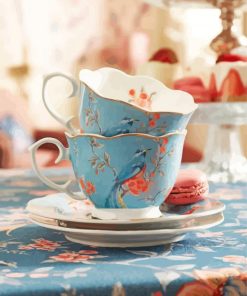 Blue Vintage Stacked Tea Cups Paint by number
