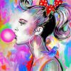 Colorful Girl Blowing Bubble Gum paint by number