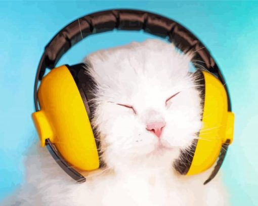 Cute Cat Wearing Headphones paint by number