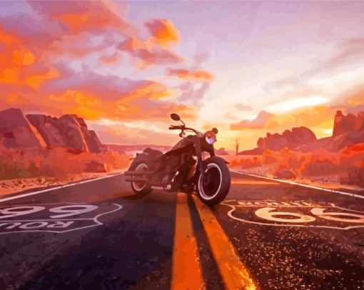 Motorcycle In Route 66 paint by number
