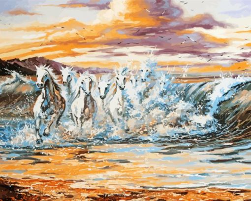 Sea Wave Horses paint by number