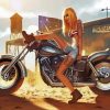 Beautiful Girl In Jeans On A Motorbike paint by number