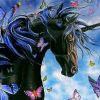 Black Unicorn And Butterflies paint by number