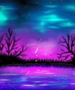 Blue Pink Night Landscape paint by number