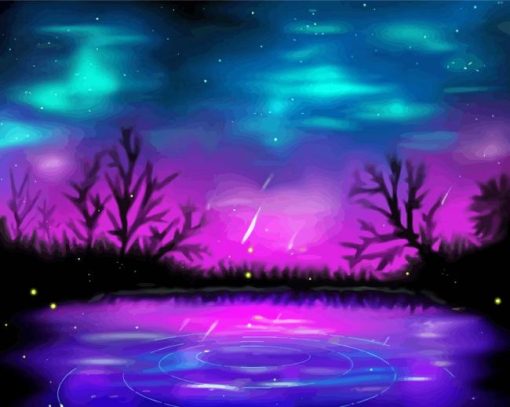 Blue Pink Night Landscape paint by number