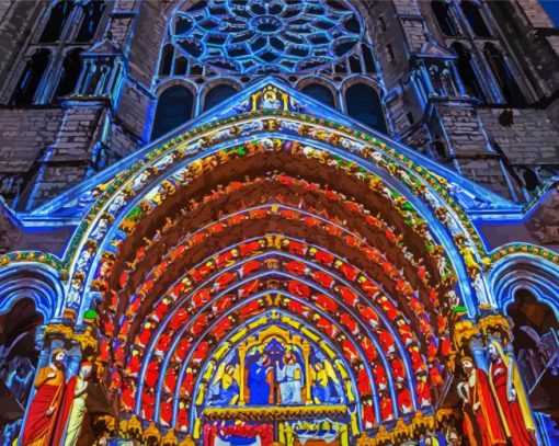 Chartres Cathedral Lights At Night paint by number