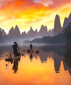 China Sunset Landscape paint by number