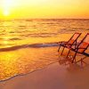 Deck Chairs On The Beach At Sunset paint by number