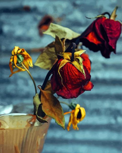 Dying Roses In Vase paint by number