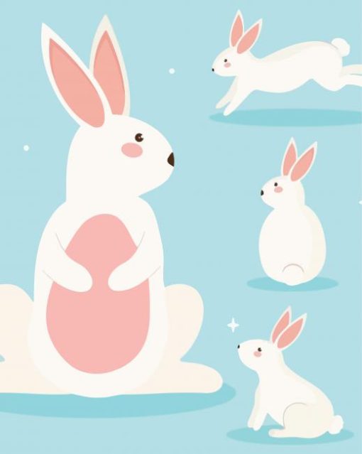 Four White Bunnies paint by number