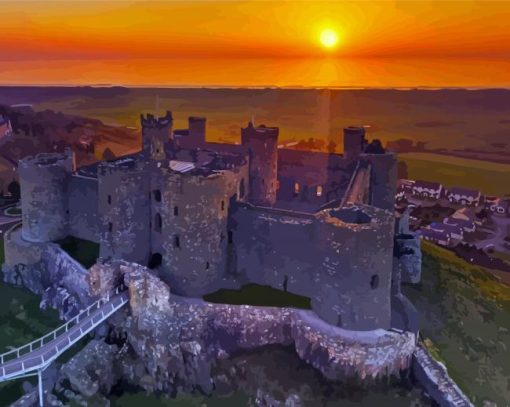 Harlech Castle At Sunset paint by number