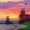 Holland Lighthouse Sunset paint by number