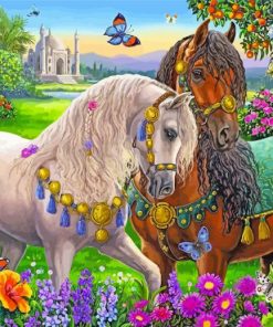 Horse Couple In Garden paint by number