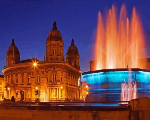 Hull Building And Fountain At Night paint by number