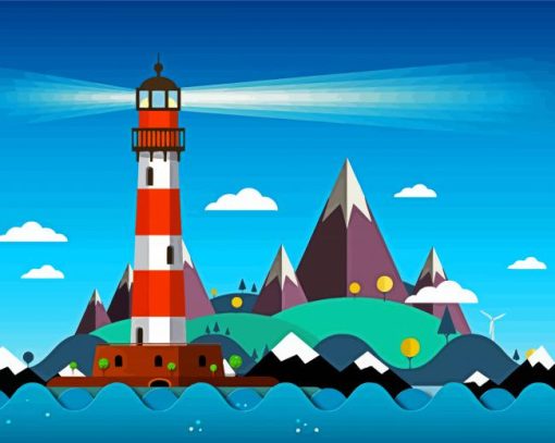 Lighthouse In The Mountain Illustration paint by number