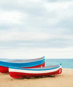 Row Of Wood Boats On Beach paint by number