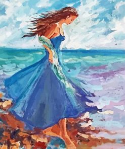 Seaside Blue Dress Woman Art paint by number