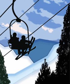 Ski Chair Lift Silhouette paint by number