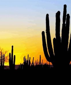 Sonoran Cactus Silhouette Mexican Desert paint by number