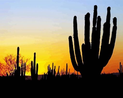 Sonoran Cactus Silhouette Mexican Desert paint by number