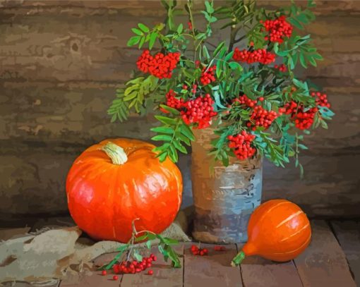 Still Life Pumpkins With Rowanberry paint by number