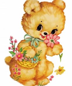 Aesthetic Teddy Bear With Flowers paint by number