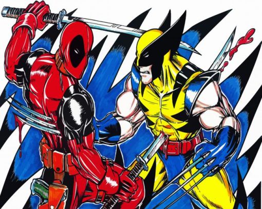 Aesthetic Wolverine Vs Deadpool Art paint by number