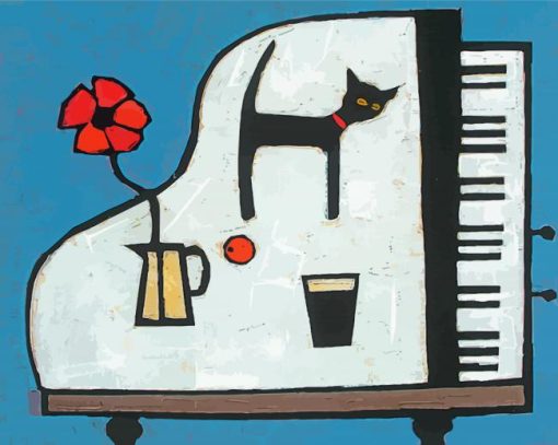 Aesthetic Cat And Piano paint by number