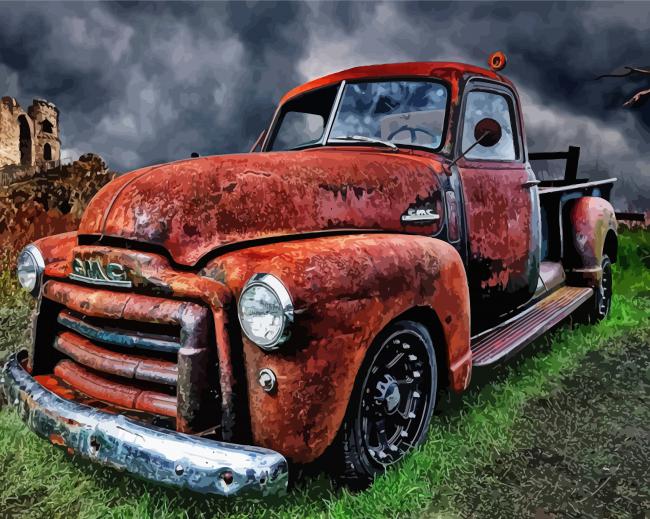 Aesthetic Vintage Rusty Truck paint by number
