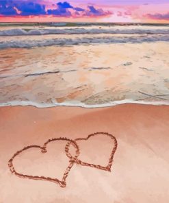 Beautiful Beach With Hearts In Sand paint by number
