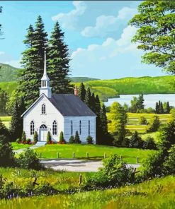 Beautiful Church In The Woods paint by number