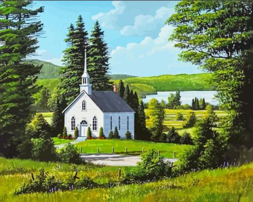 Beautiful Church In The Woods paint by number