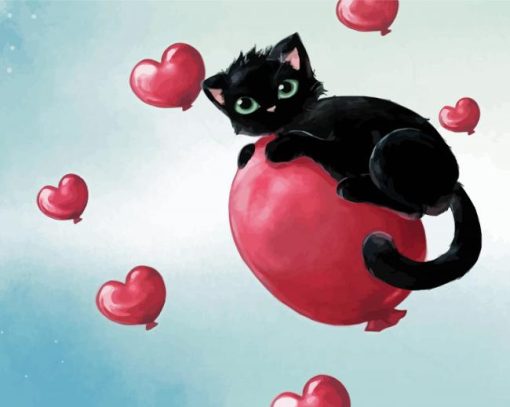Black Cat With A Heart paint by number