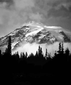 Black And White Snowy Mountain Landscape paint by number