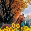 Brown Horse Sunflower paint by number