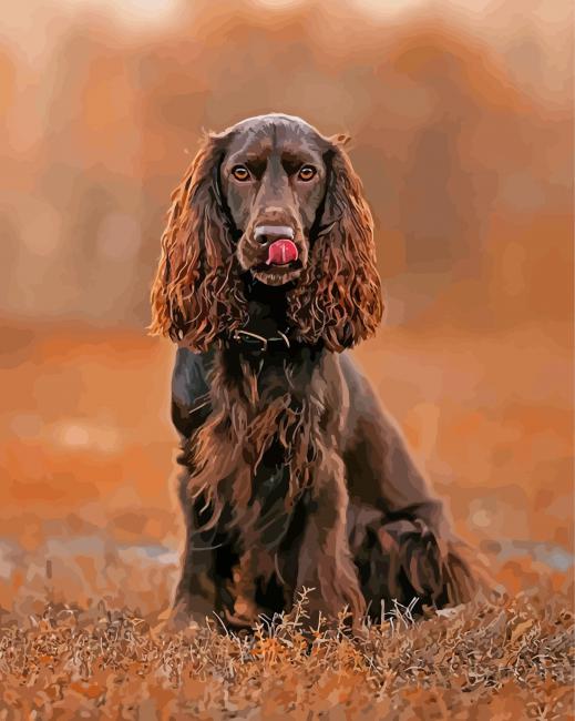 Chocolate Brown Field Spaniel Dog paint by number