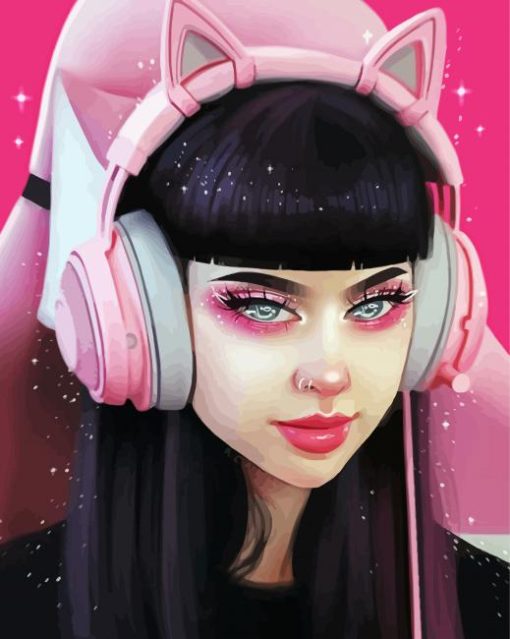 Cool Gamer Girl With Black Hair paint by number