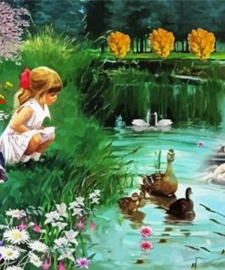 Cute Girl And Duck paint by number