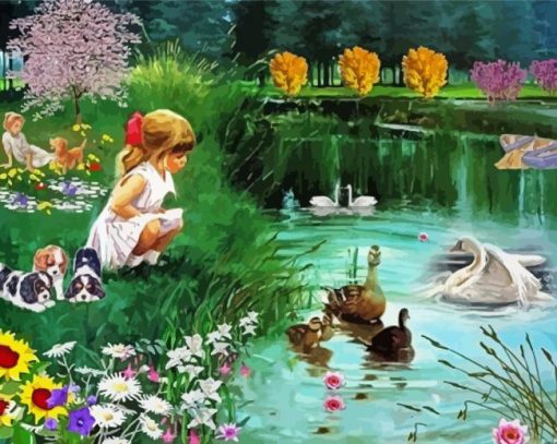 Cute Girl And Duck paint by number