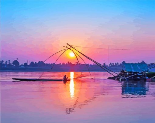 Fisherman On Mekong River paint by number