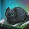 Fluffy Black Cat Under Snow Art Paint by number