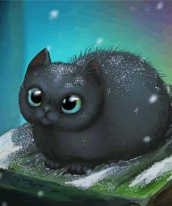 Fluffy Black Cat Under Snow Art Paint by number